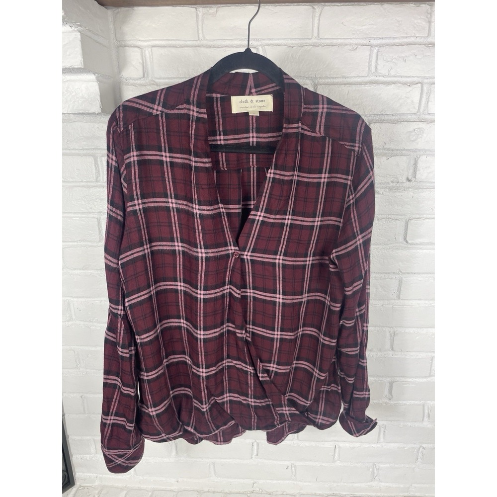 Cloth & Stone L burgundy pink plaid Tencel button top soft fall shirt